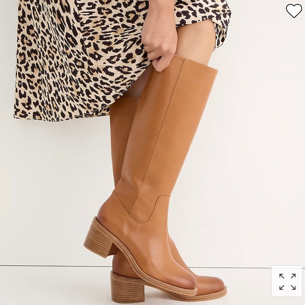 New In Box J Crew Knee-high stacked-heel leather boots (Burnished Sand Color)